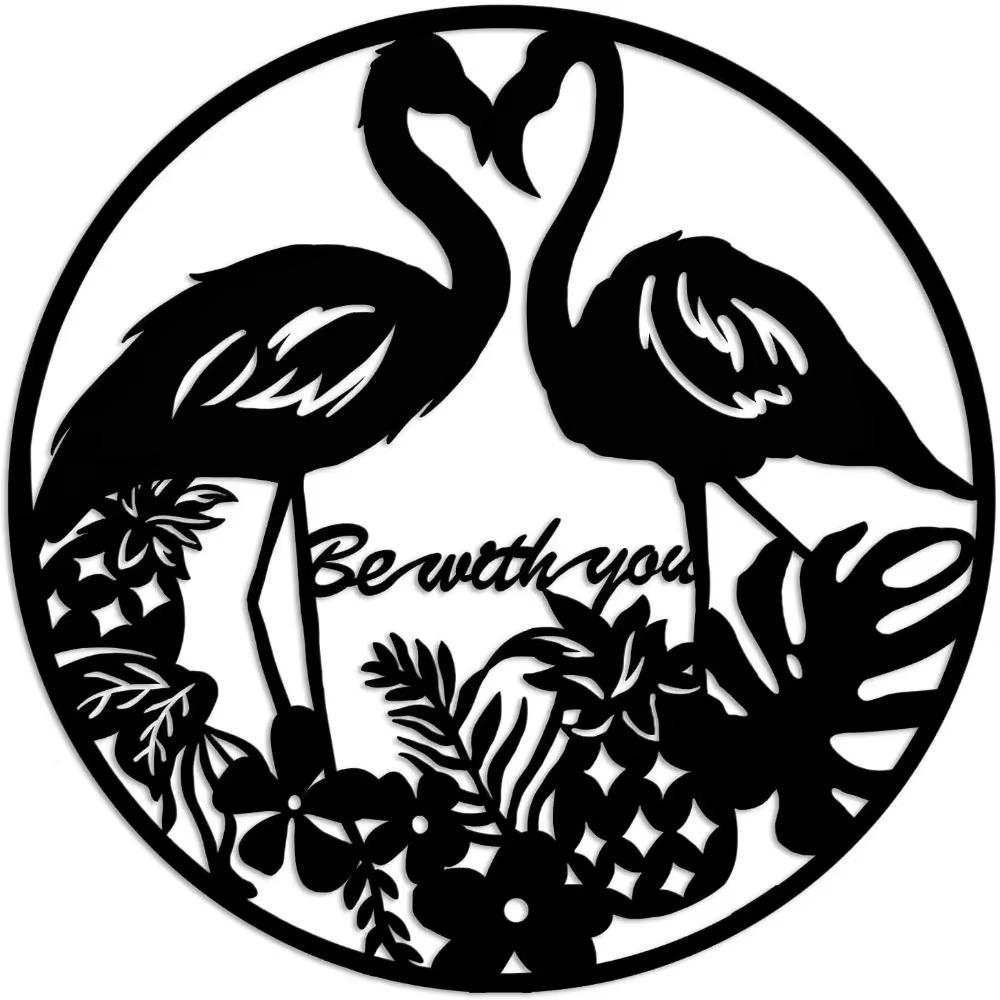 1pc Flamingo Lovers with Tropical Leaves Flowers Artwork Wall Metal Sculpture Modern Decor Living Room/Home Decoration