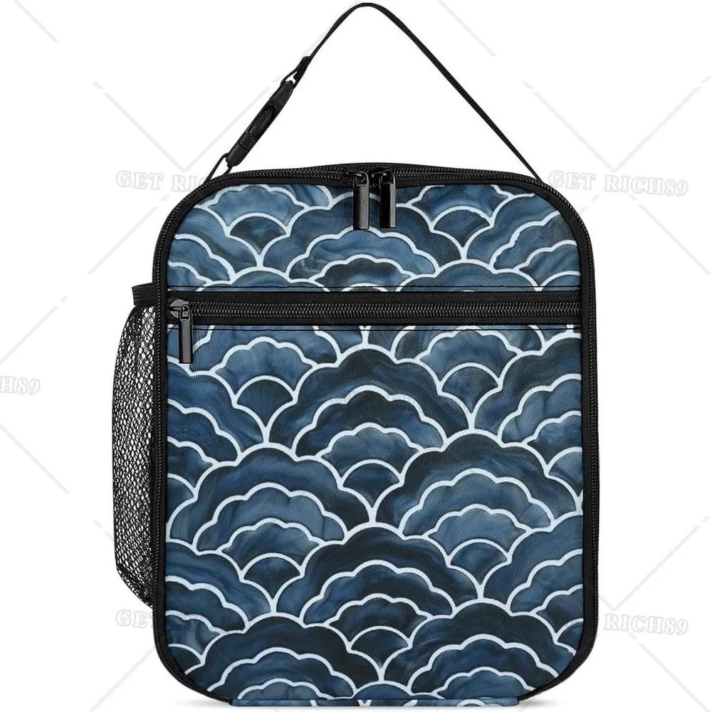 Многоразовая портативная сумка для обеда Navy Blue Wave для женщин и мужчин, изолированный ланч-бокс с застежкой-молнией, сумка-холодильник для работы, пикника, кемпинга