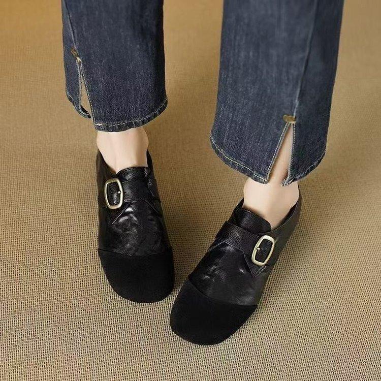 Французские ретро туфли на плоской подошве из маленькой кожи женские 2025 новые на низком каблуке из мягкой кожи внешнеторговые ретро удобные женские туфли