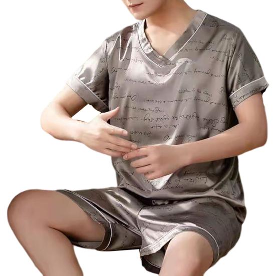 Night Clothes Simulated Ice Silk Casual-Wear Comfortable Tops Pants Men Pajamas Set Home Apparel
