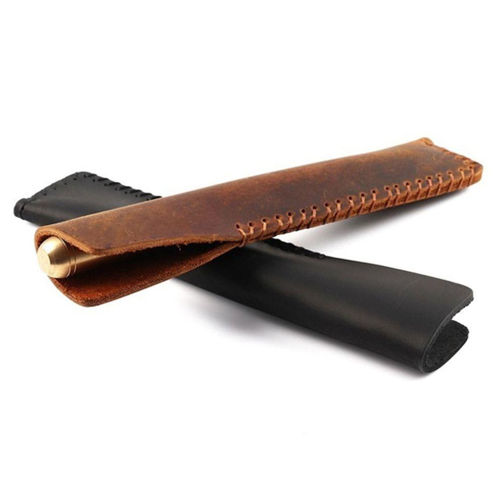 Handmade Cowhide Pencil Case Pencil Holder Pen Sleeve Pouch Retro Leather Pen Bag Crafts