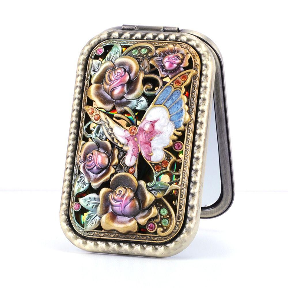 Зеркало для макияжа в стиле ретро, ​​квадратное косметическое складное зеркало, компактное карманное зеркало, туалетное подарочное зеркало