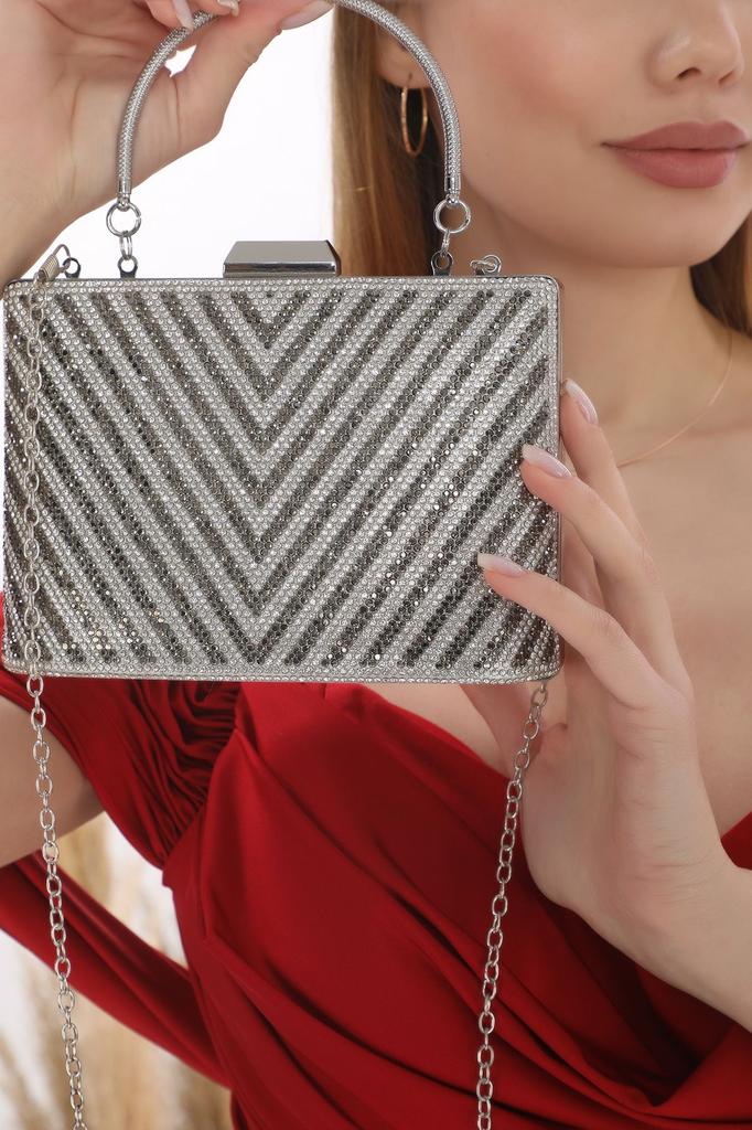 Women's Stylish and Useful Evening Dress Bag Women's Black Color Triangle Stone Evening Dress Clutch Portfolio Bag