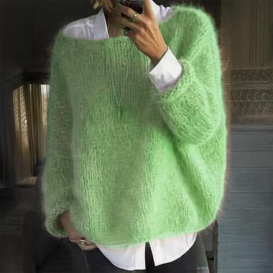 Женский свитер с круглым вырезом, длинным рукавом, свободного кроя, вязаный топ, дышащий, со свободным подолом, однотонный, трикотаж