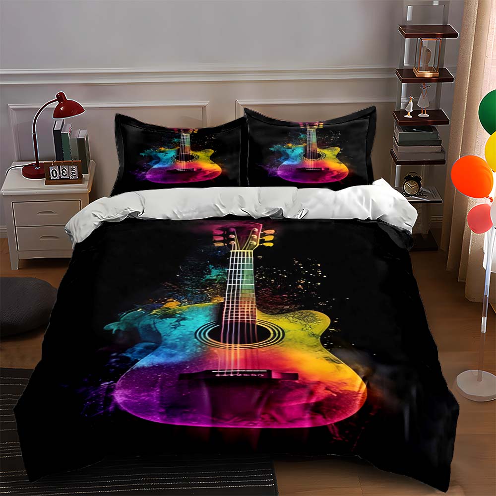 Vibrant guitar design. Bedding Duvet cover sets Duvet covers Pillowcases gifts (1 * Duvet Cover 2 * Pillowcases, without duvet insert)