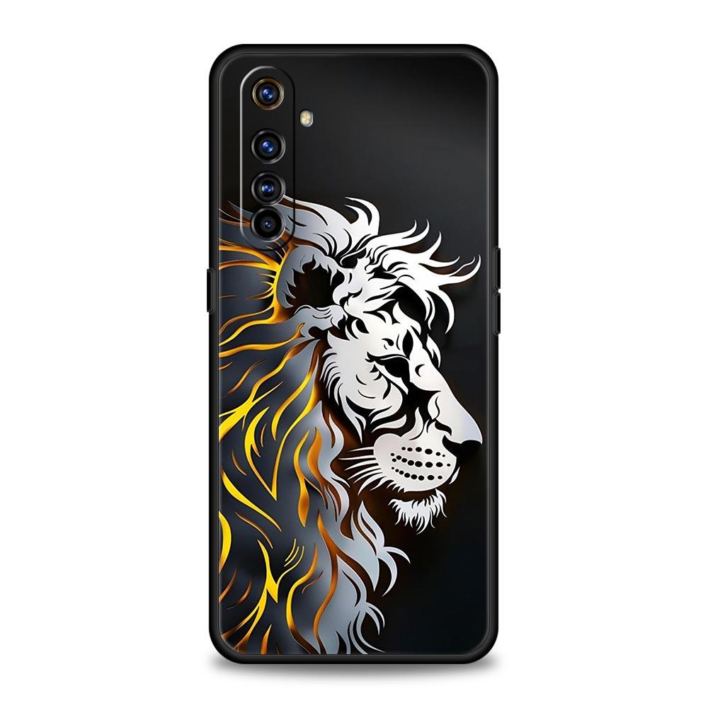 Cross Pattern Bicolor Lion Case For Realme C67 C63 C55 C53 C35 C25 C21 GT 2 3 5 6 10 11 12 13 Pro Plus 5G Soft TPU Phone Cover
