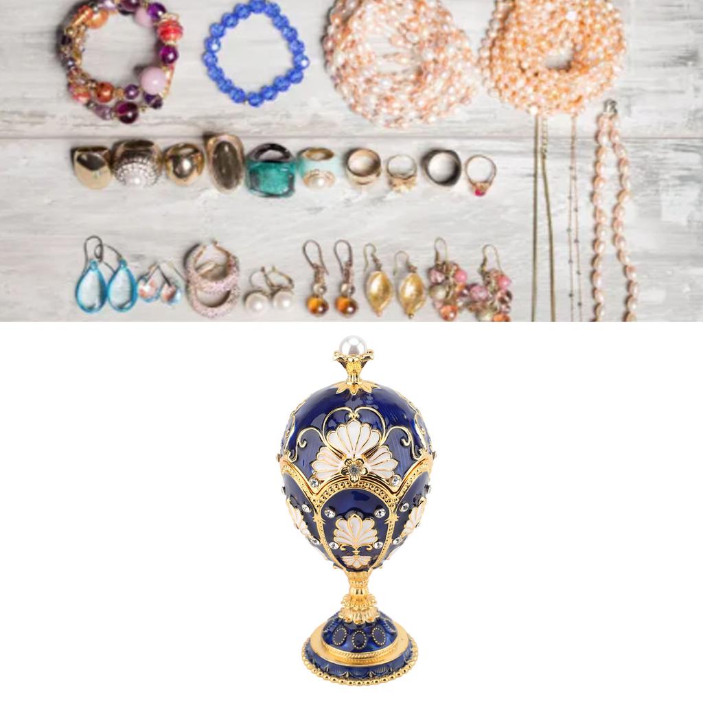 Шкатулка в форме пасхального яйца, ручная роспись, декоративные стразы, сплав, шарнирная, эмалированная, для колец, ожерелий