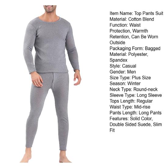1 комплект мужского зимнего термобелья, утепленный, облегающий, удобный, прочный тканевый топ, брючный костюм