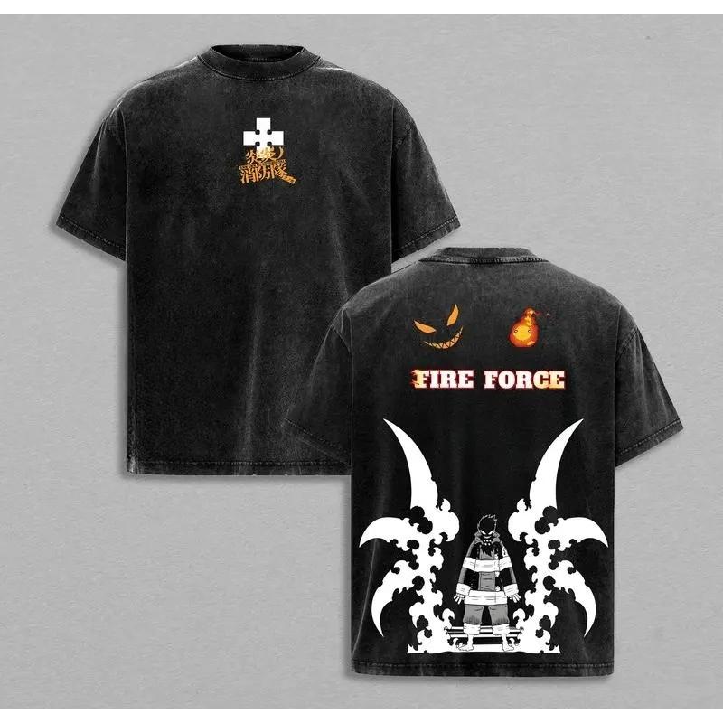 Футболка с принтом Shinra Kusakabe из Fire Force Мужская с коротким рукавом Одежда Стирка Хлопок Футболка Винтажная Повседневная Футболка Харадзюку Футболка