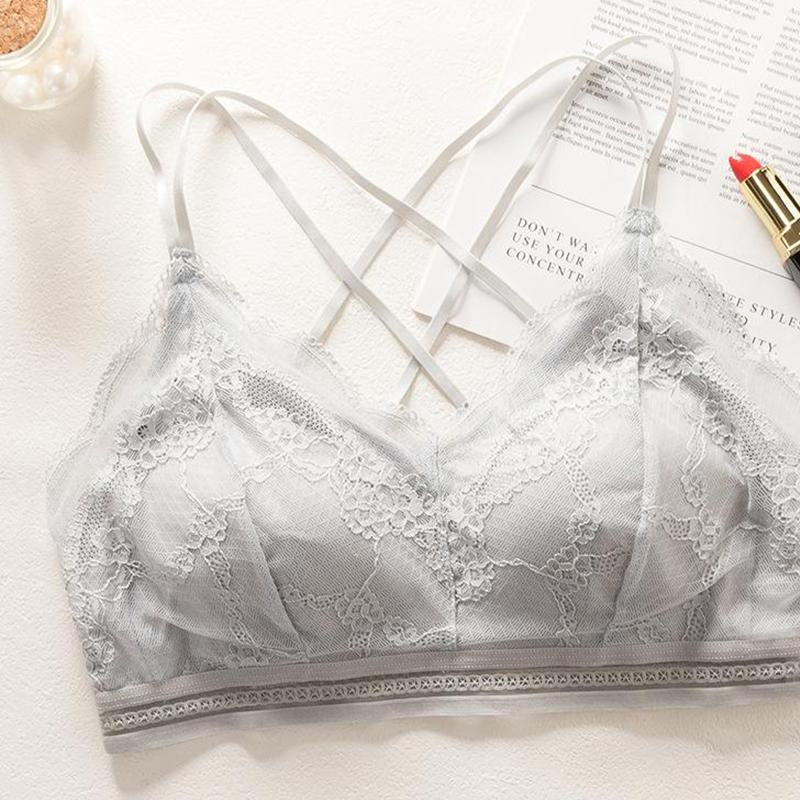 Нижнее белье со сборками без стального кольца, кружевной сексуальный бюстгальтер, ультратонкий и дышащий, французские подтяжки, антибликовое женское нижнее белье