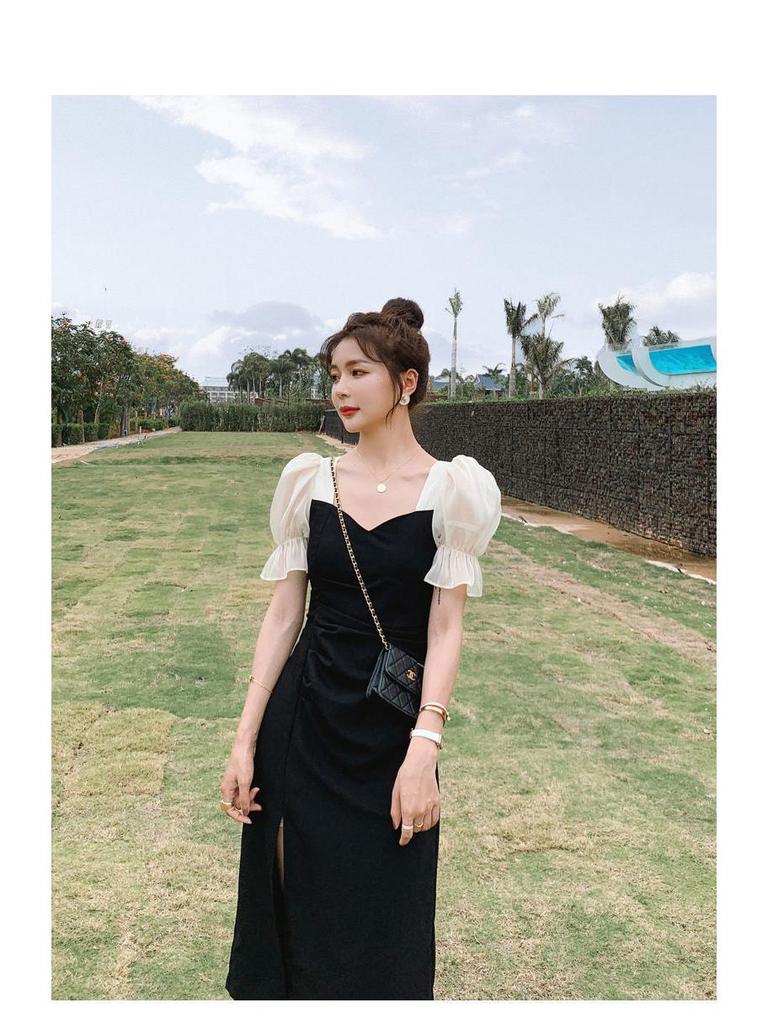 Женское летнее черное облегающее платье миди с короткими рукавами 2021 года