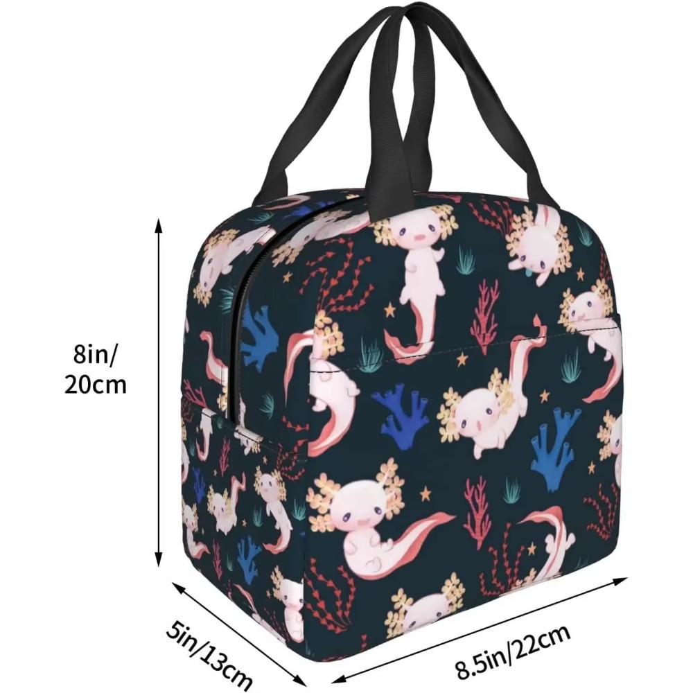 Kawaii Lunch Bag Axolotls Изолированный Lunch Box для женщин и мужчин Многоразовый портативный Lunch Bento Tote для школы, работы, пикника, походов