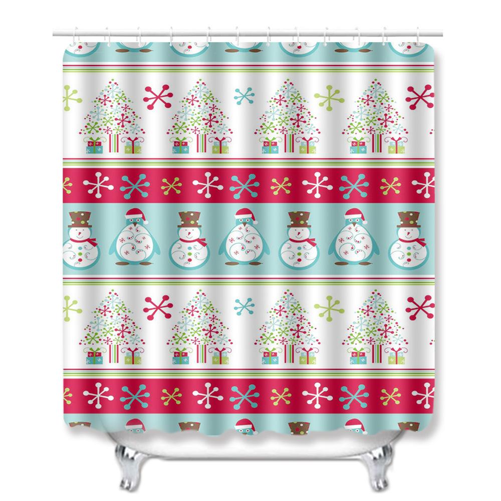 Christmas Waterproof Shower Curtain Four-Piece Combination Floor Mat Entrance Door Mat Bedroom Living Room Carpet