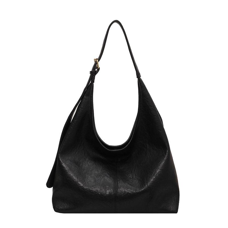 Bag large capacity retro PU solid color texture versatile handbag simple casual commuting mother and child tote bag
