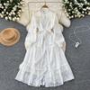 Spring Autumn Women Embroidery Flower Lace Single Breasted Party Shirt Dresses