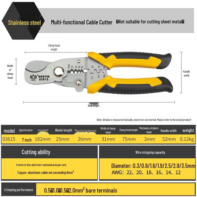 Multi-function 3-in-1 Wire Stripper & Cutter Pliers