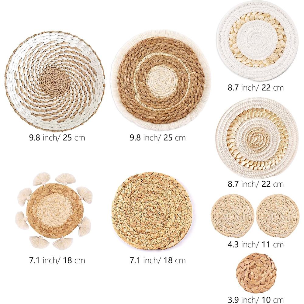 9 Pack Boho Wall Basket Set hanging Woven Wall Basket Decor, Seagrass Rattan Wicker Boho Wall Decor, Eco-Friendly Round Wall Art