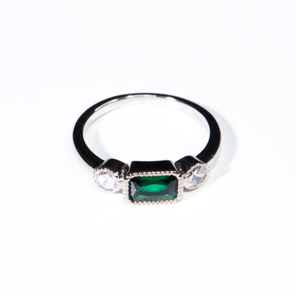 AAA Nano Emerald Rectangle 925 Sterling Silver Round White Cubic Zirconia Fashion Jewelry Rings