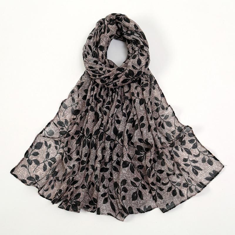 Spring and Summer New Light and Breathable Polyester Scarf Floral Printing Cotton and Linen Feel Travel Shawl
