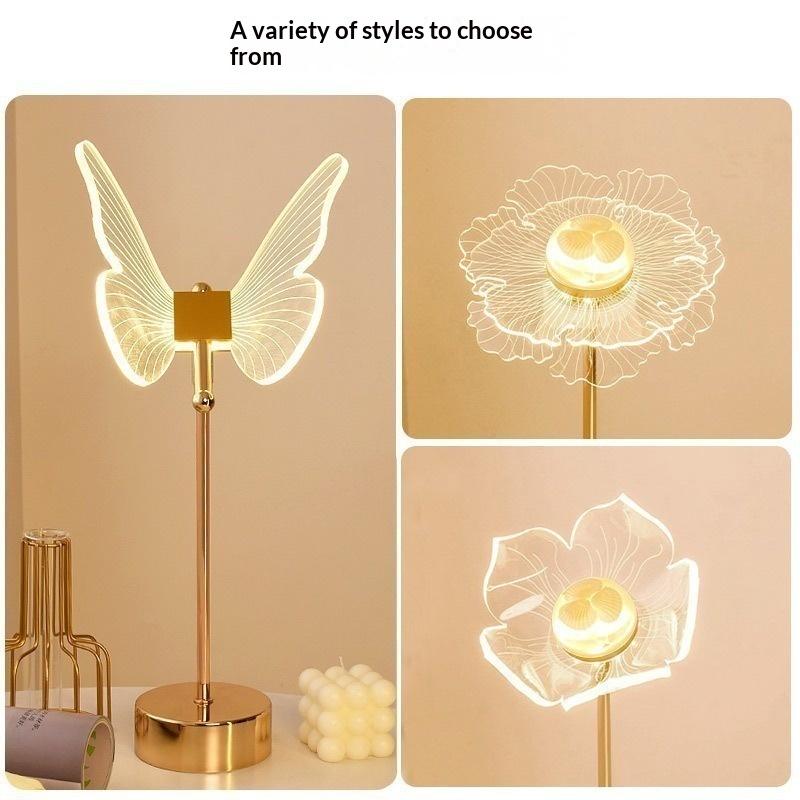 Light Luxury Modern Minimalist Acrylic Metal Butterfly Table Lamp Ambient Night Light Bedroom Girls' Room Bedside Decoration