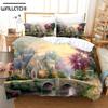 Фэнтези картина маслом Постельное белье Дом Мост Пейзаж Пододеяльник Комплект Спальня Кровать Постельное белье Декор Роскошный подарок Queen King Size