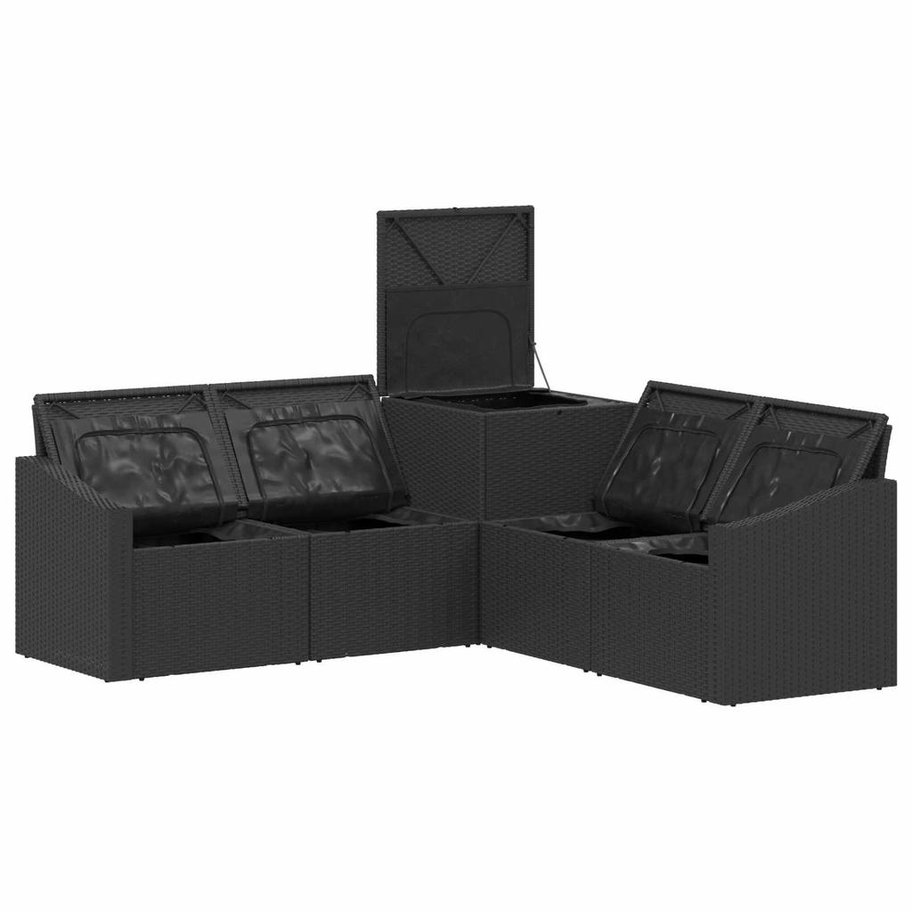 Sofa Set 5 Pieces Black Poly Rattan and Steel