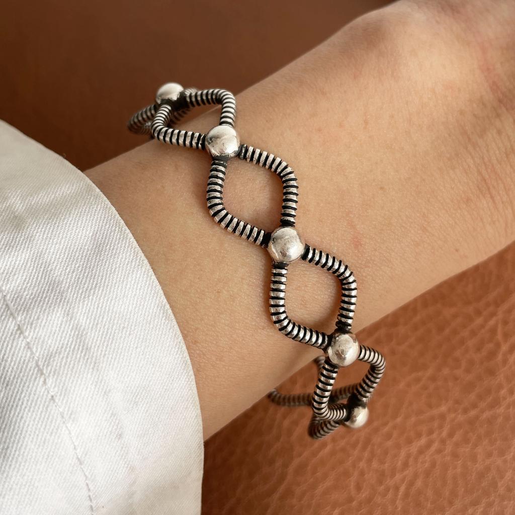 100% Solid 925 Sterling Silver Metal Bracelet for Women Vintage Handmade Simple Retro Black Stone Bracelet Birthday Gift Party