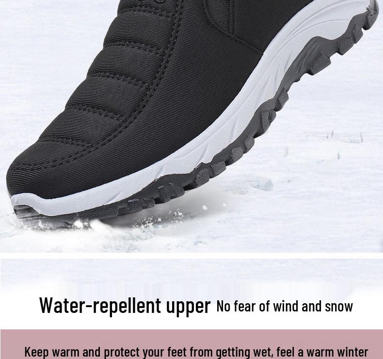 2025 Winter Plus Size Unisex Snow Boots: Slip-on, Fleece Lined, Soft Sole, Thickened Low-Top for Outdoor Use