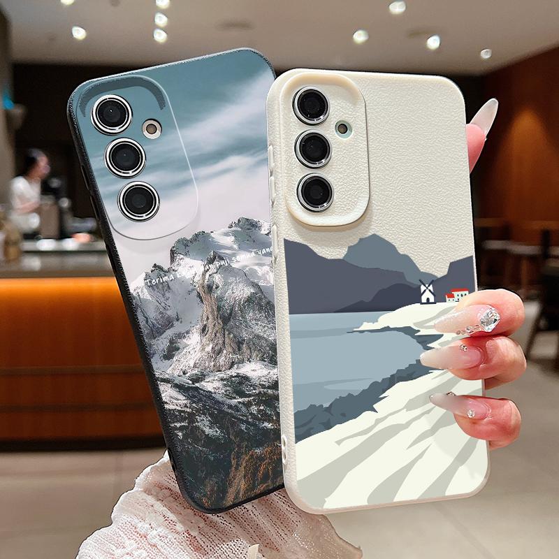 Чехол для Samsung Galaxy S25Edge S26 S24 S23 S22 Ultra S26 Plus S25 FE с рисунком «Горный пейзаж» Текстура кожи ТПУ Чехол для телефона