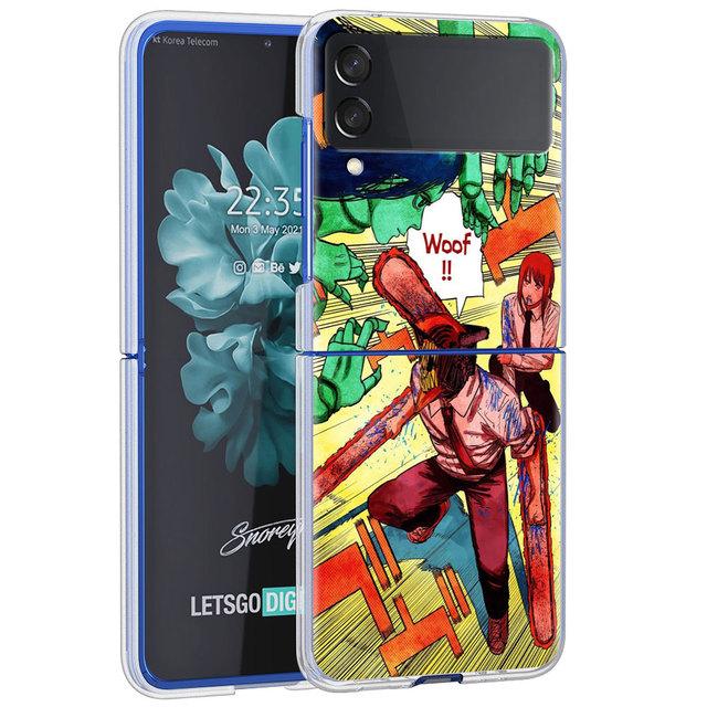 Милый чехол с рисунком человека бензопилы для Samsung Galaxy Z Flip 4 5g, прозрачный жесткий чехол для мобильного телефона Zflip, прозрачный чехол для ПК