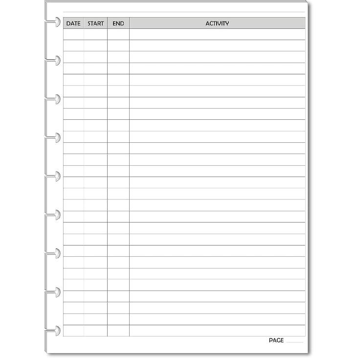 Activity Log Refill Pages fits Discbound Planners, Time Activity Tracker Log Refills, Pre-punched Happy Planner erts (9 Disc Classic)