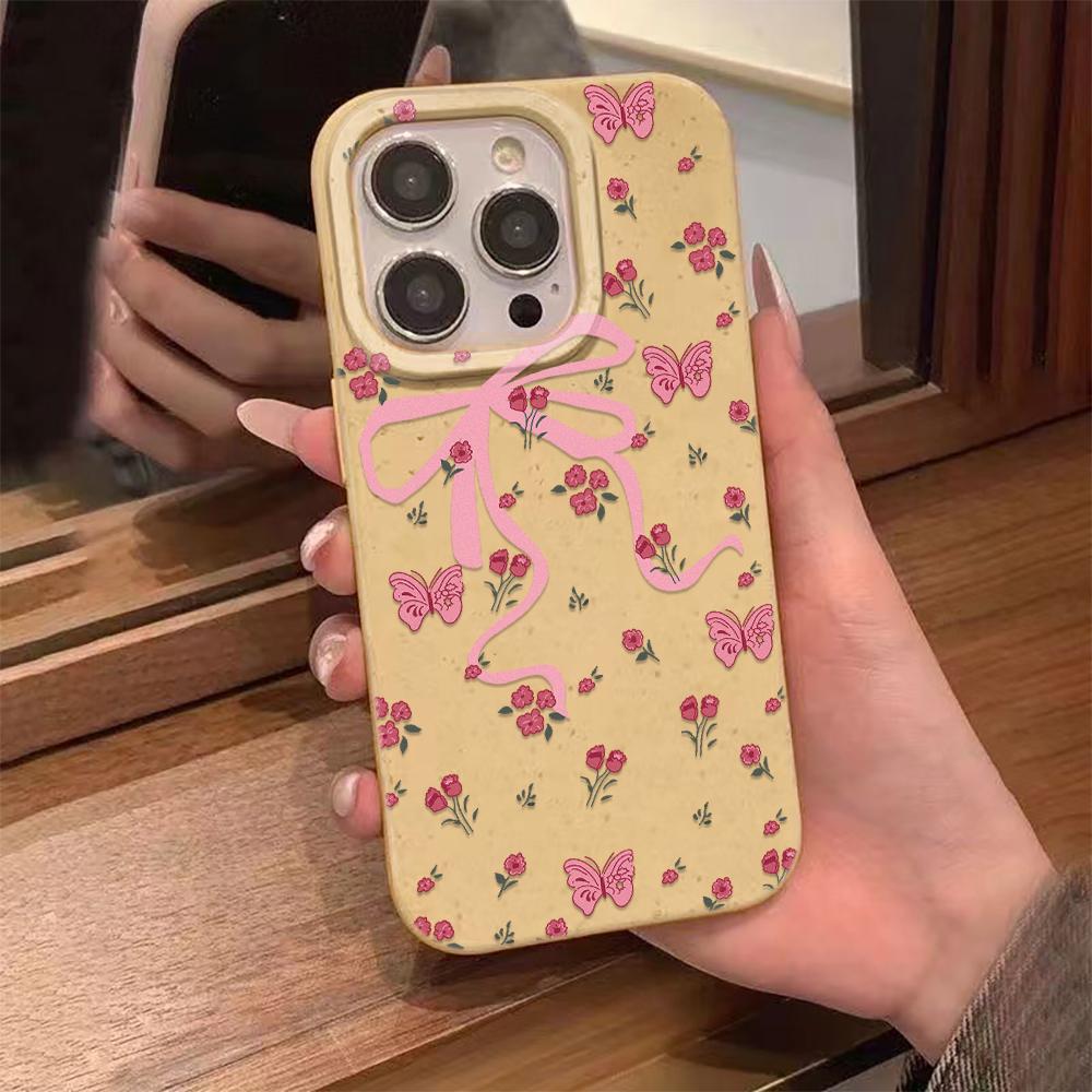 Розовый Бант Чехол для Телефона Подходит для IPhone 17 Pro Max Air 16 15 Plus 14 13 12 11 Чехол Обложка Funda Для IPhone 16 15 14 Plus