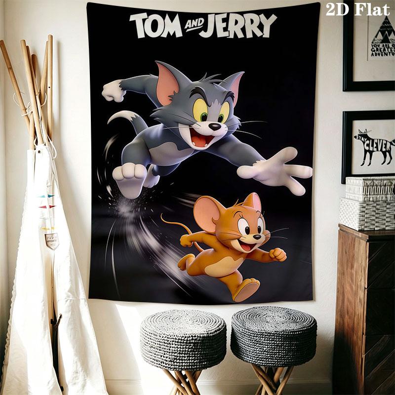 Tom and Jerry Wall Hanging Printed Fabric Blanket Decorative Tapestries for Bedroom Living Room Home Decor