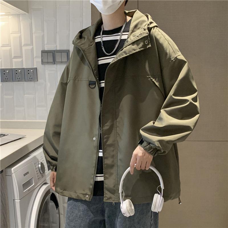 Мужская бейсбольная куртка в стиле ретро: С капюшоном, Свободный крой, Повседневный, Однотонный для весны/осени