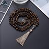 Natural Stone Beaded Necklace 108 Yellow Tiger Eyes Hand-knotted Fringed Yoga Meditation Sweater Chain