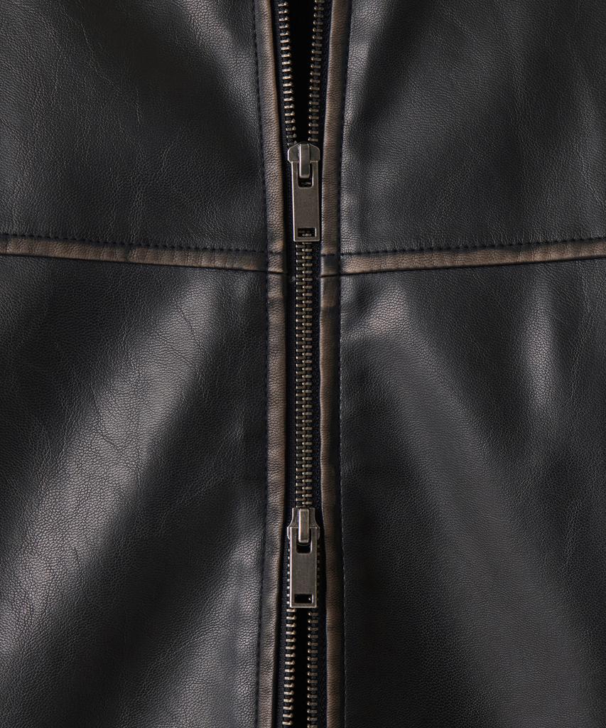 Musinsa Standard Faded Synthetic Leather Racer Jacket [Black]