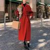 Winter Trench Coat For Women Elegant Fashion Korean Casual Thick Wool Coat Red Lace-up Long Jacket  Black Woman Coat With Blet