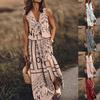 Women's Dress Sleeveless Long Dress Casual Women's Waist Zip Letter Print Dress