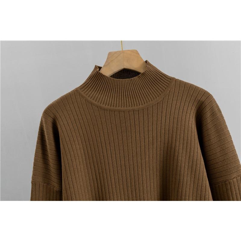 Весенне-осенний женский вязаный костюм, свободный модный стареющий свитер с высоким воротником, широкие брюки, повседневный комплект из двух предметов