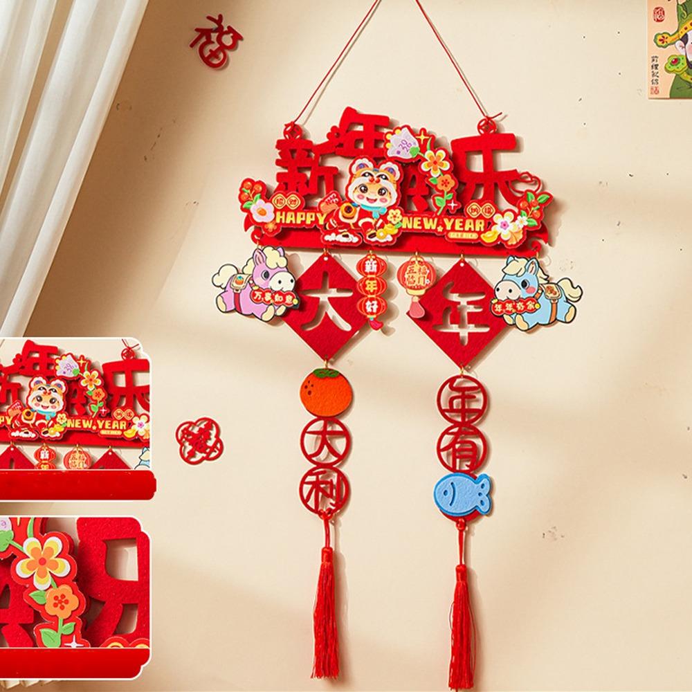 Cartoon New Year Hanging Ornaments Flocking Traditional Lucky Character Wall Hanging Handmade Non-woven