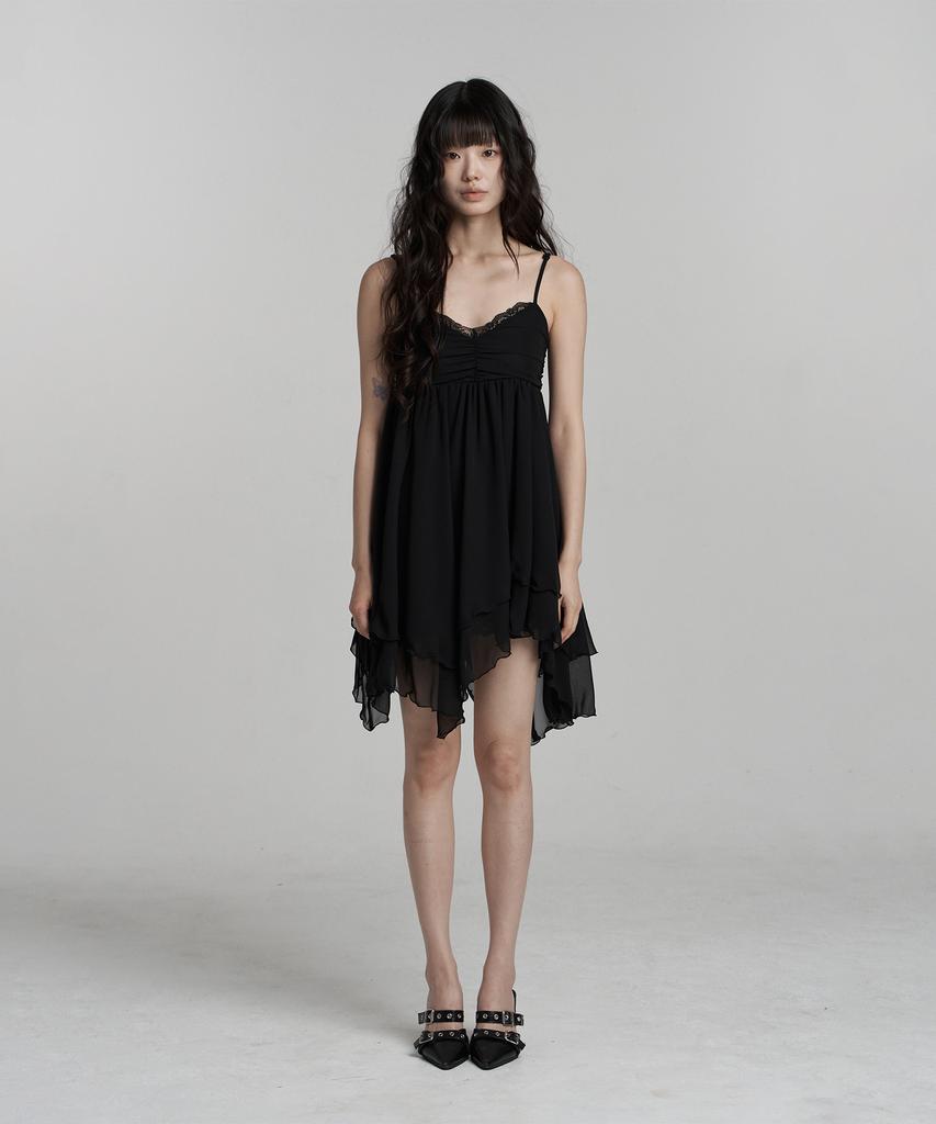 Ilio [Bit-O X Ilio] Black Asymmetric Chiffon Dress