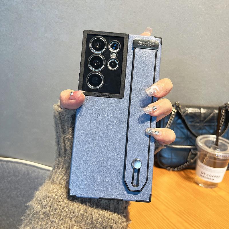 Чехол для мобильного телефона Samsung S23 Ultra с узором из кожи личи, подходит для SAMs22ul, противоударный, полностью закрывающий, с подставкой-браслетом, деловая обложка