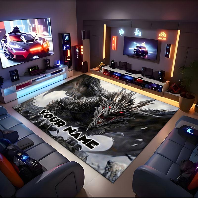 1PC Custom Name "Dragon's Fiery Roar" Theme Floor Mat Ideal for Living Room, Game Rooms, Office, Bedroom,Floor Mat Playful Design