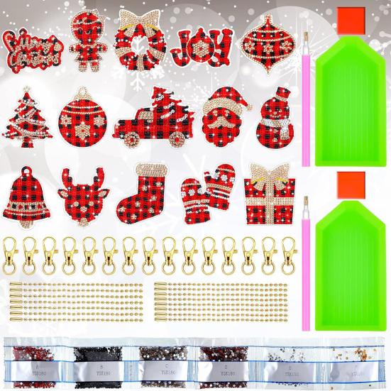 15 шт. рождественский брелок для ключей со стразами, набор для самостоятельной росписи, украшение для детей, семейный набор «Горячая корова какао»