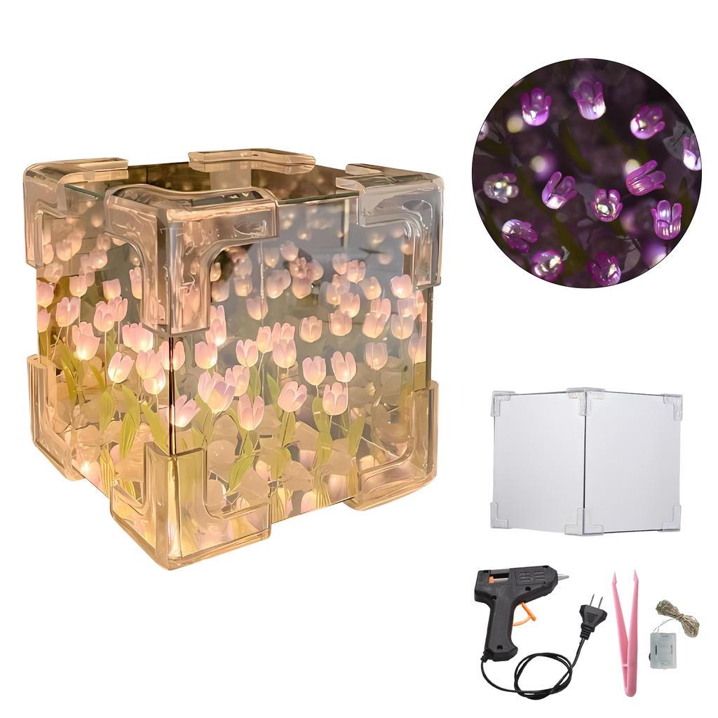 DIY Tulip Lamp 2-in-1 Mirror Flower Night Light Unfinished Handmade Craft Decorative Lamp 24 Flower
