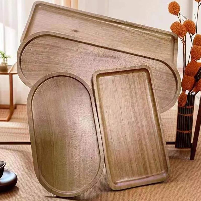 Посуда Поднос для еды из массива дерева Круглый Прямоугольный Десертная тарелка Японский стиль Деревянная тарелка для закусок Фрукты Чай Блюдце Паллета Кухонный инвентарь