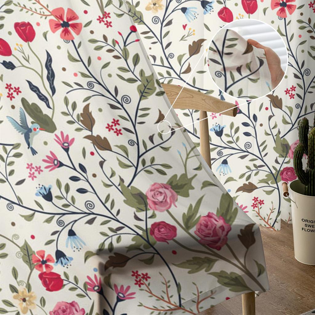 Разноцветные цветы, листья, ветки, растения, тюлевые оконные шторы для гостиной, прозрачная вуаль из органзы, занавеска для спальни, кухни, домашний декор