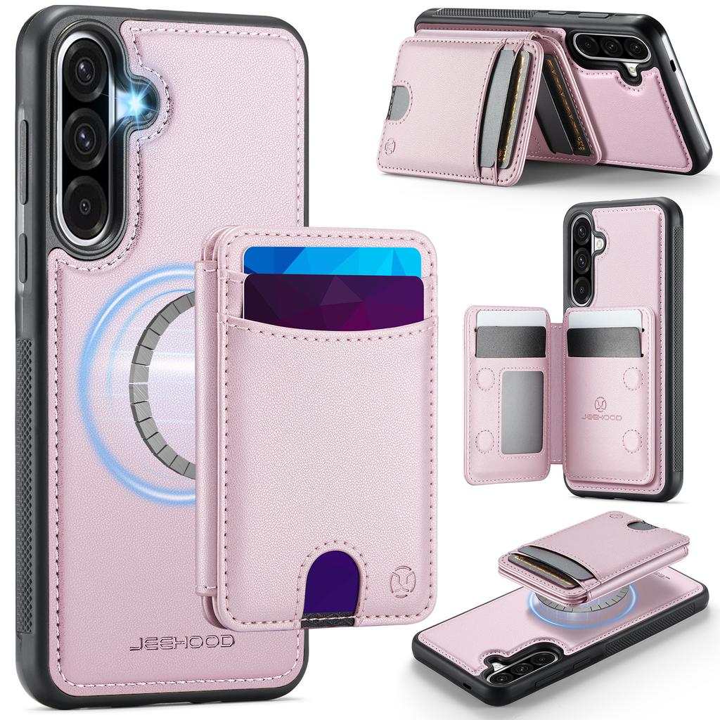 For Samsung Galaxy A56 5G Magnetic Case JEEHOOD J10 Leather Back Phone Cover with Detachable Card Holder Kickstand