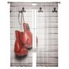 Red Boxing Gloves Against Wooden Wall Tulle Curtains ideal for Living Room Bedroom Space Space Decor Transparent Sheer Voile Window Opening Drape