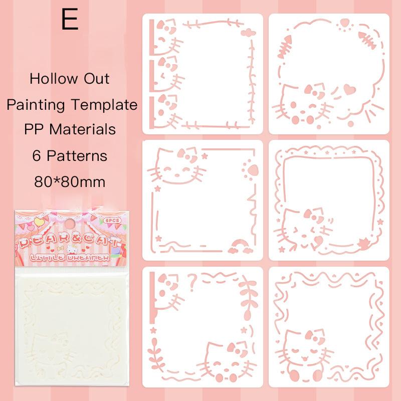 Journamm 6Sheets Hollow Flower Cartoon Drawing Template Diary DIY Graffiti Decor Painting Scrap Booking Decoration Album Crafts